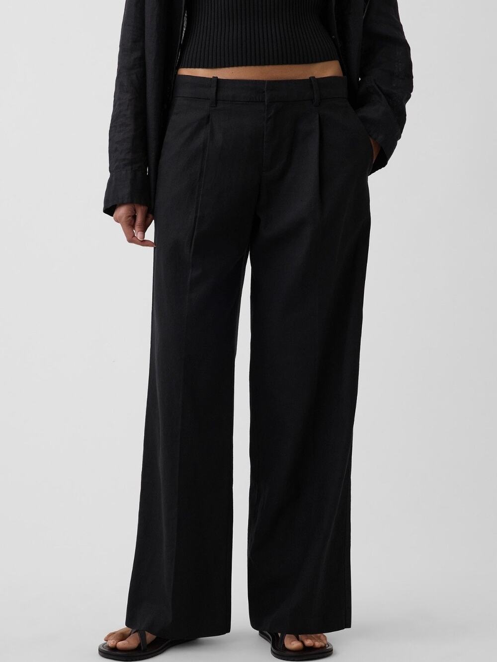 Gap 365 TALL Low Rise Linen Blend Trousers Pants Black 10 713962 NEW